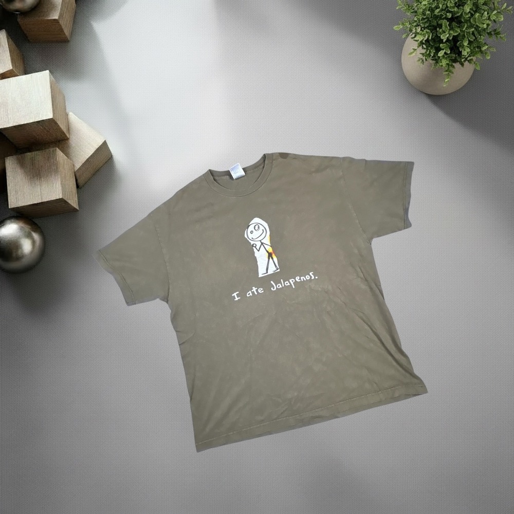 Vintage Alstyle I Ate Jalapenos Graphic T-Shirt XL Olive Green Y2K Boxy Tee